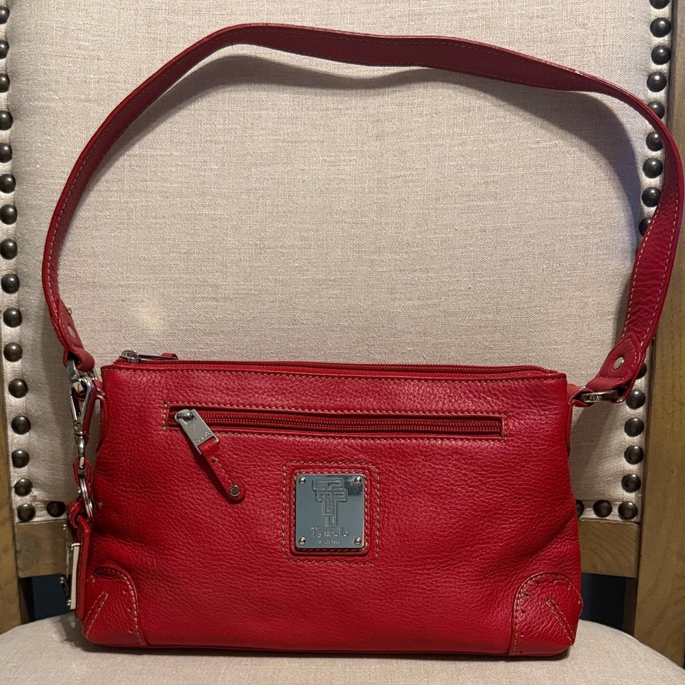 Tignanello Red Pebbled Leather Shoulder Bag